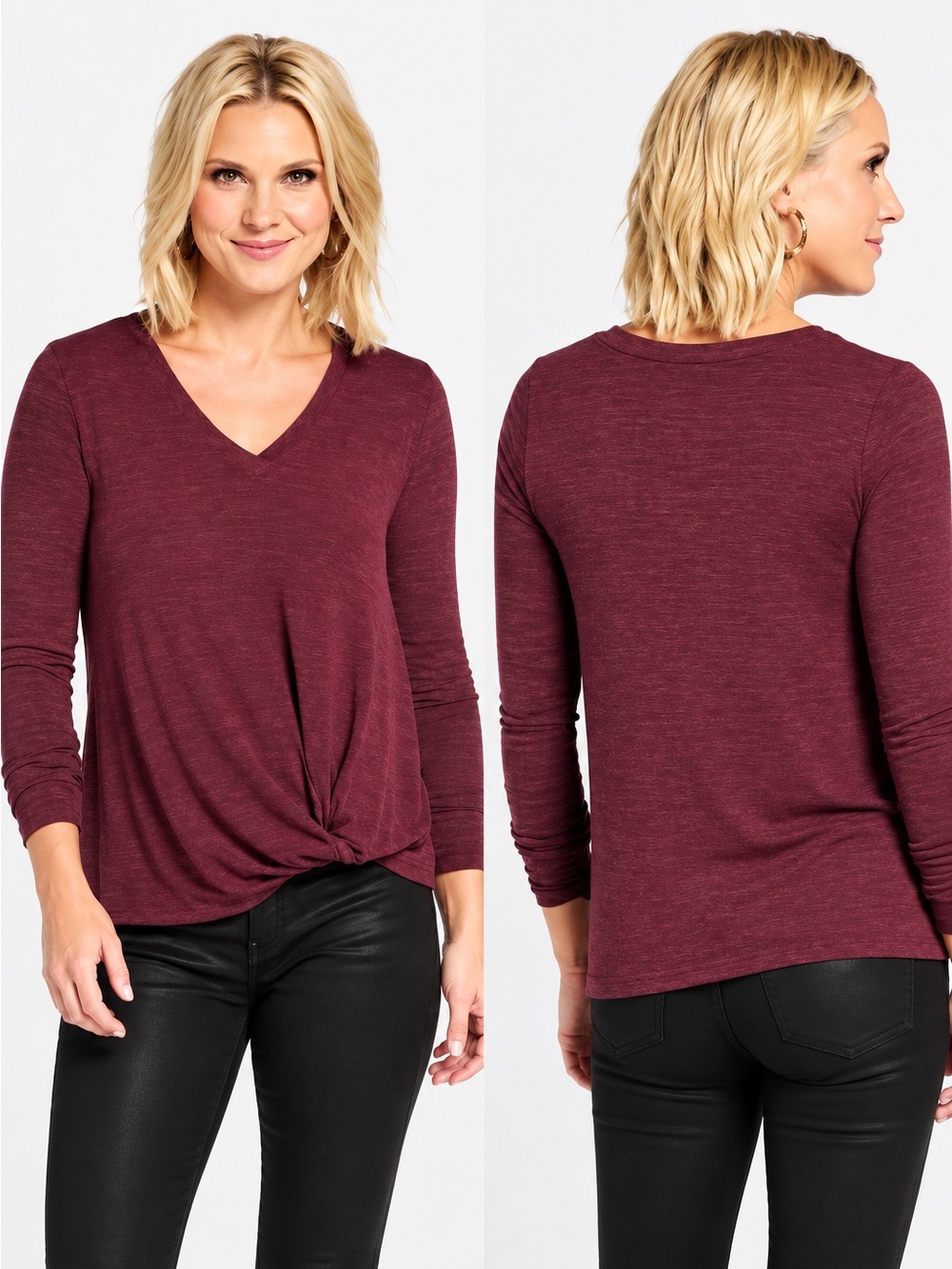 Anthropologie Sunday in Brooklyn Red Marled Twist Hem Top V-Neck Soft Girl S